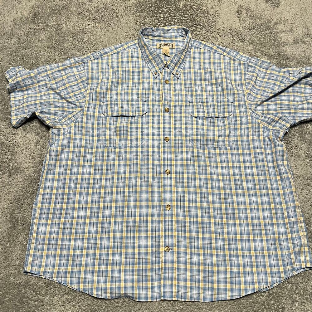 Duluth Armachillo Shirt Mens 3XL Blue Plaid Short Sleeve Nylon Blend Hike